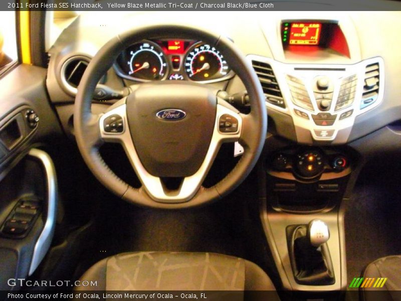 Yellow Blaze Metallic Tri-Coat / Charcoal Black/Blue Cloth 2011 Ford Fiesta SES Hatchback
