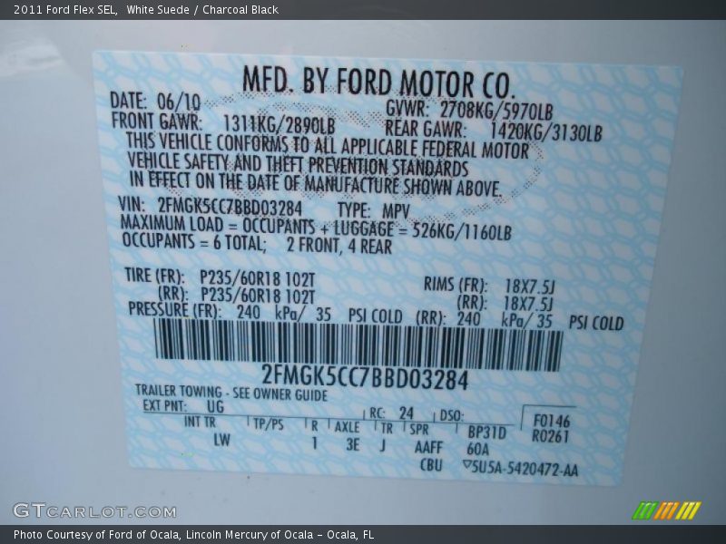 White Suede / Charcoal Black 2011 Ford Flex SEL