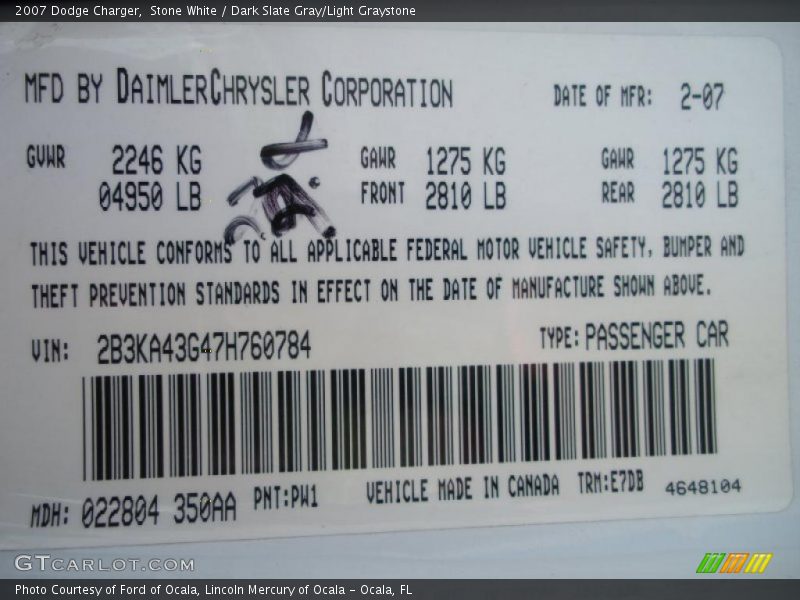 Stone White / Dark Slate Gray/Light Graystone 2007 Dodge Charger