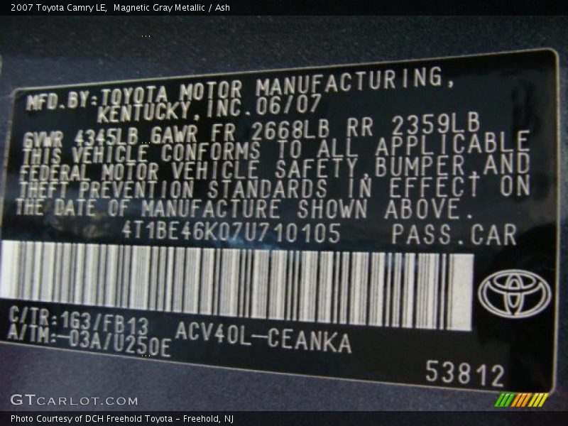 Magnetic Gray Metallic / Ash 2007 Toyota Camry LE