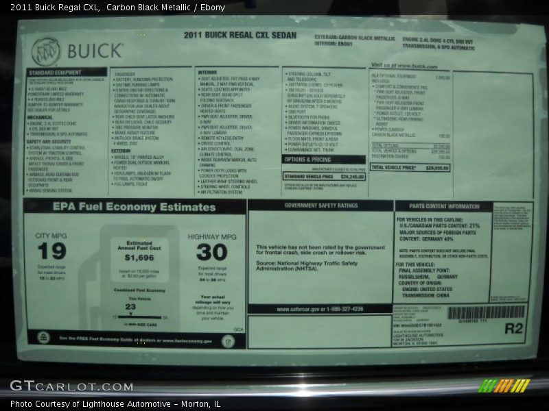 Carbon Black Metallic / Ebony 2011 Buick Regal CXL