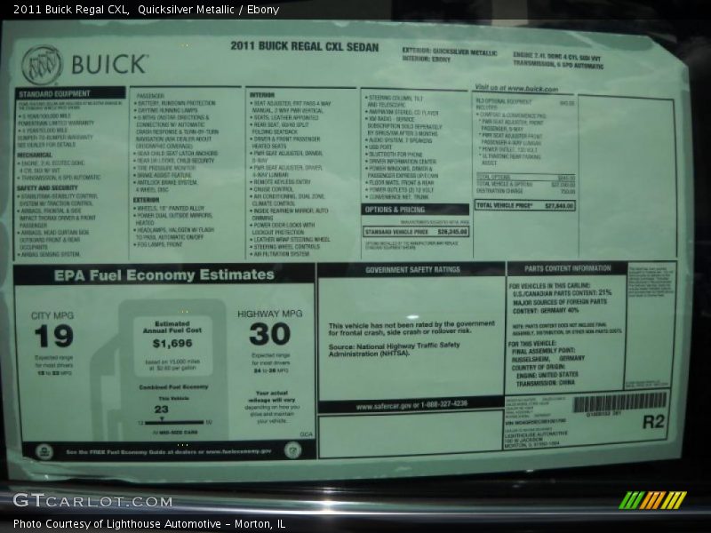 Quicksilver Metallic / Ebony 2011 Buick Regal CXL