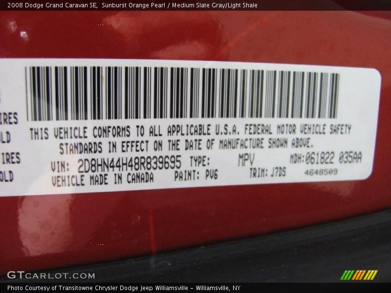 Sunburst Orange Pearl / Medium Slate Gray/Light Shale 2008 Dodge Grand Caravan SE