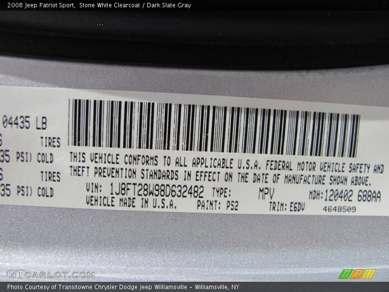 Stone White Clearcoat / Dark Slate Gray 2008 Jeep Patriot Sport