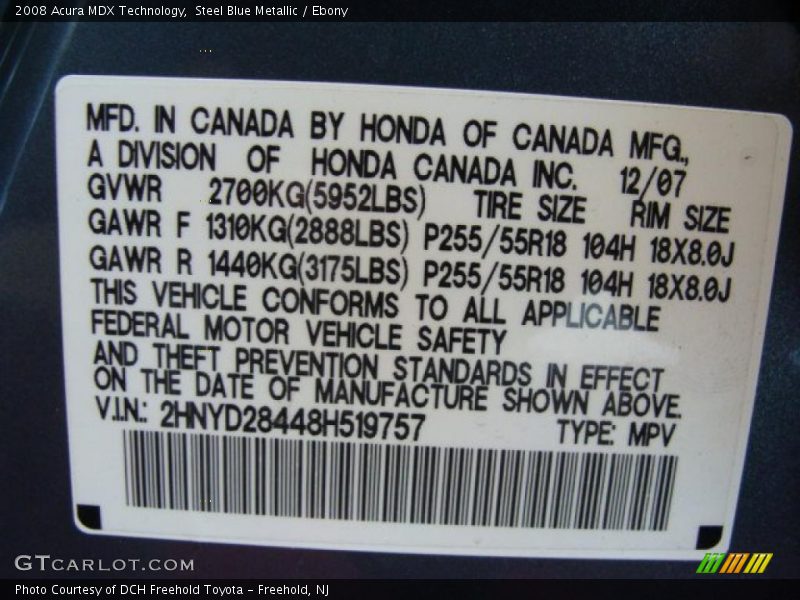 Steel Blue Metallic / Ebony 2008 Acura MDX Technology