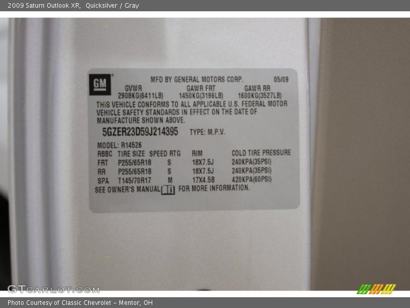Quicksilver / Gray 2009 Saturn Outlook XR