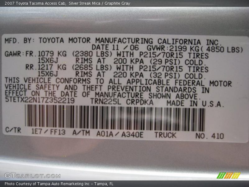 Silver Streak Mica / Graphite Gray 2007 Toyota Tacoma Access Cab