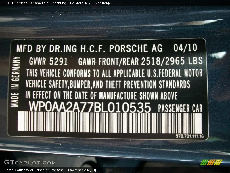 Yachting Blue Metallic / Luxor Beige 2011 Porsche Panamera 4