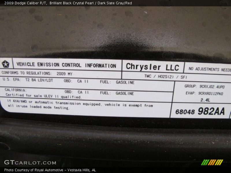 Brilliant Black Crystal Pearl / Dark Slate Gray/Red 2009 Dodge Caliber R/T