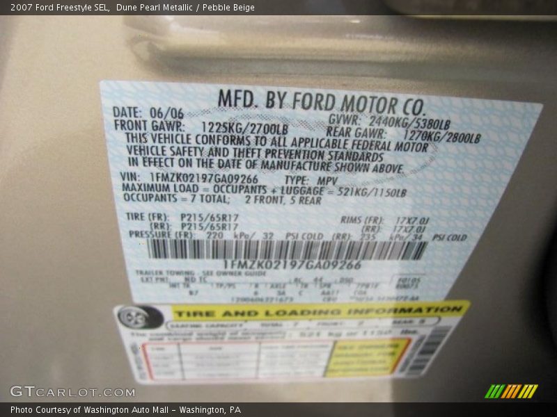 Dune Pearl Metallic / Pebble Beige 2007 Ford Freestyle SEL