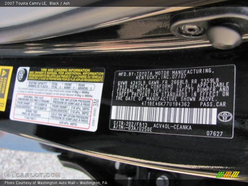 Black / Ash 2007 Toyota Camry LE