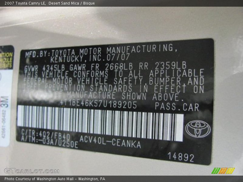 Desert Sand Mica / Bisque 2007 Toyota Camry LE