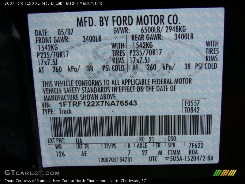Black / Medium Flint 2007 Ford F150 XL Regular Cab