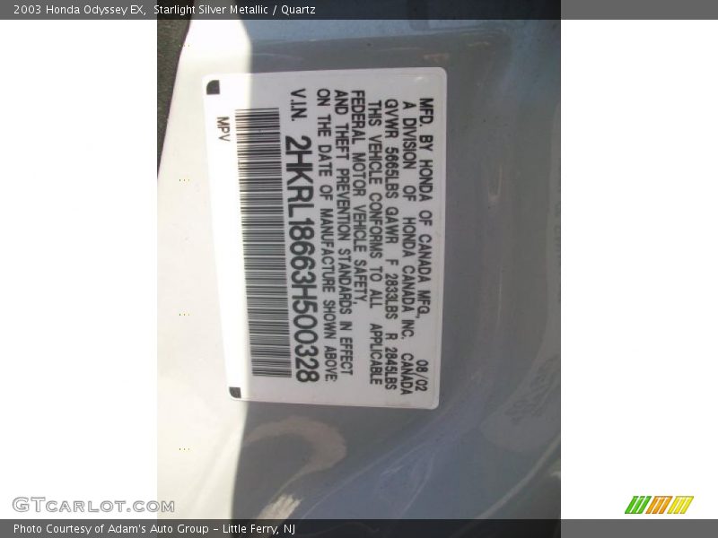 Starlight Silver Metallic / Quartz 2003 Honda Odyssey EX