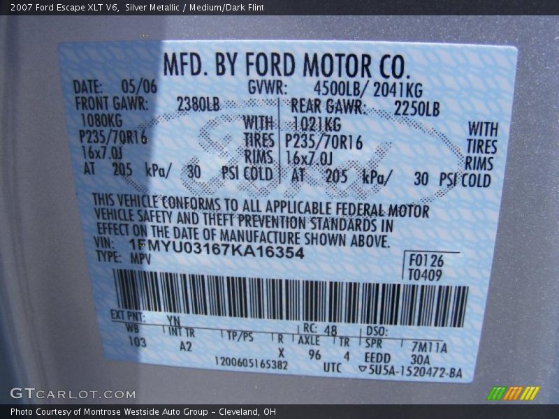 Silver Metallic / Medium/Dark Flint 2007 Ford Escape XLT V6