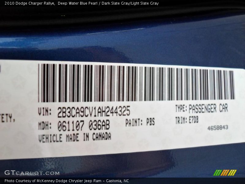 Deep Water Blue Pearl / Dark Slate Gray/Light Slate Gray 2010 Dodge Charger Rallye