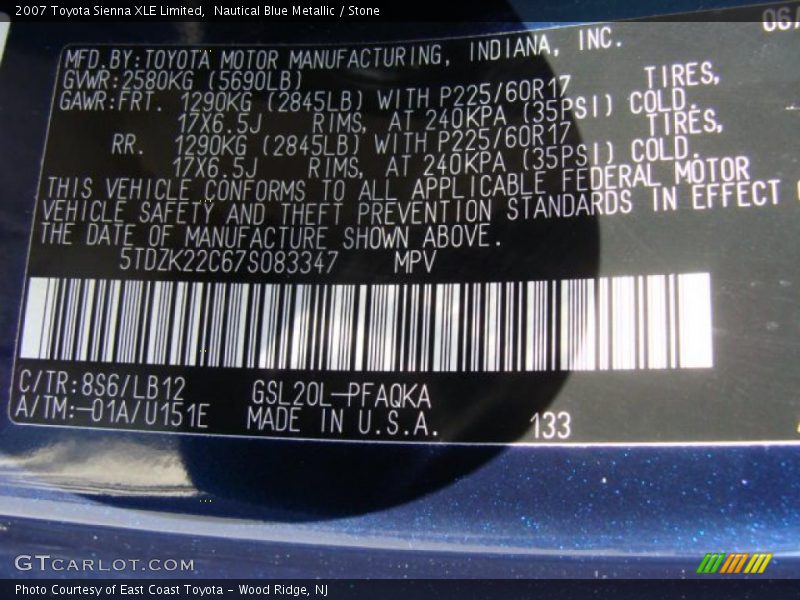 Nautical Blue Metallic / Stone 2007 Toyota Sienna XLE Limited