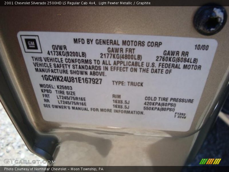 Light Pewter Metallic / Graphite 2001 Chevrolet Silverado 2500HD LS Regular Cab 4x4