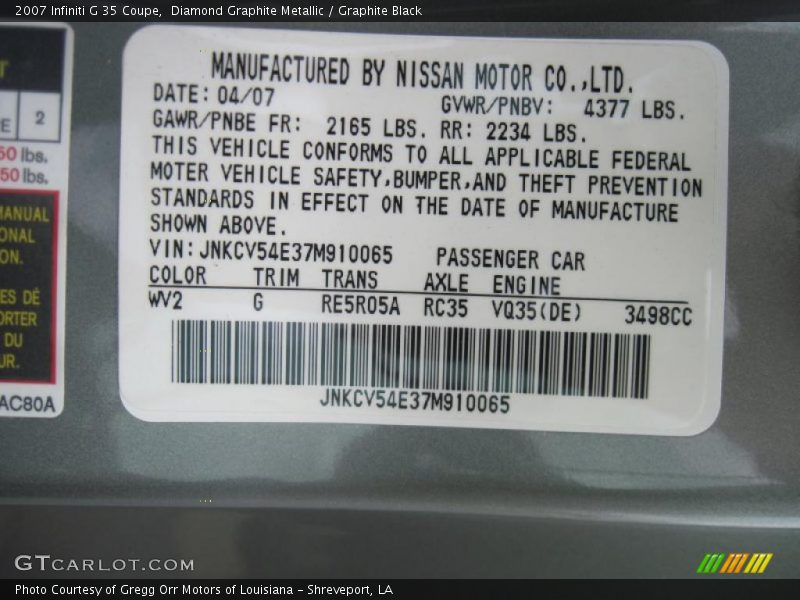 Diamond Graphite Metallic / Graphite Black 2007 Infiniti G 35 Coupe