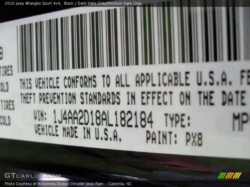 Black / Dark Slate Gray/Medium Slate Gray 2010 Jeep Wrangler Sport 4x4