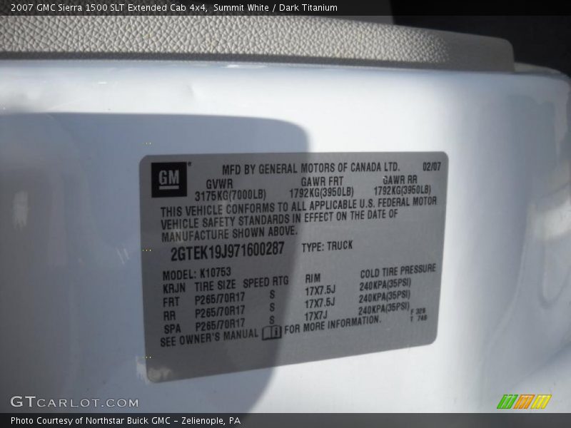 Summit White / Dark Titanium 2007 GMC Sierra 1500 SLT Extended Cab 4x4