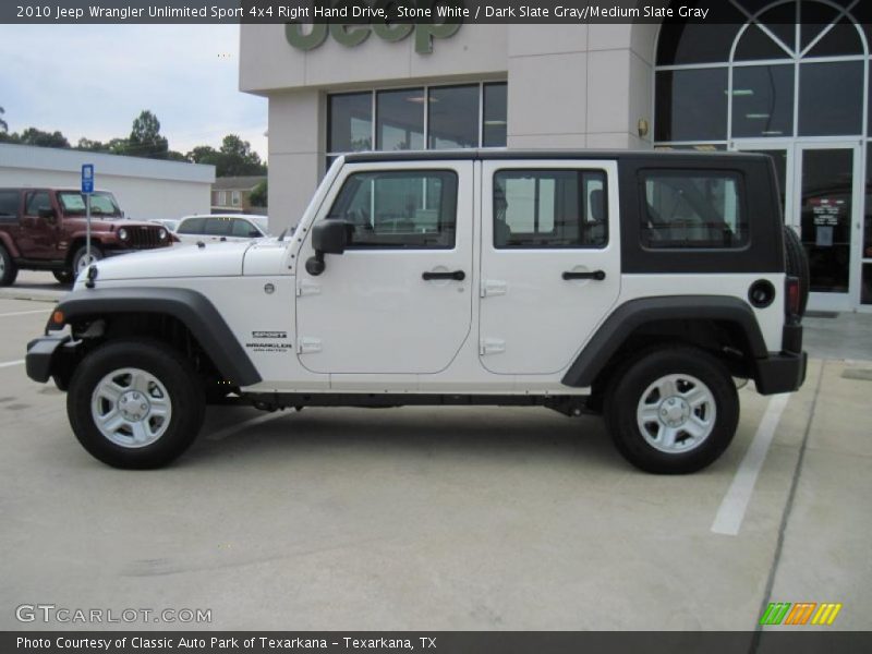 Stone White / Dark Slate Gray/Medium Slate Gray 2010 Jeep Wrangler Unlimited Sport 4x4 Right Hand Drive