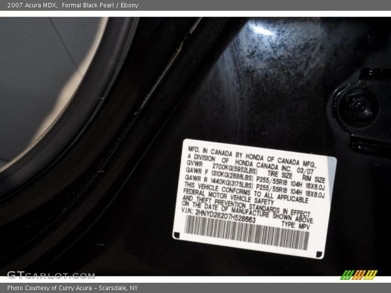 Formal Black Pearl / Ebony 2007 Acura MDX