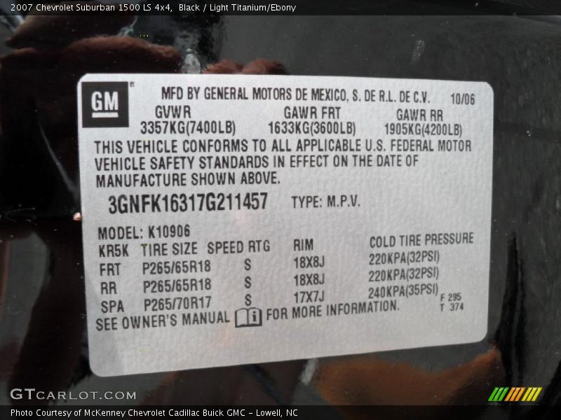 Black / Light Titanium/Ebony 2007 Chevrolet Suburban 1500 LS 4x4