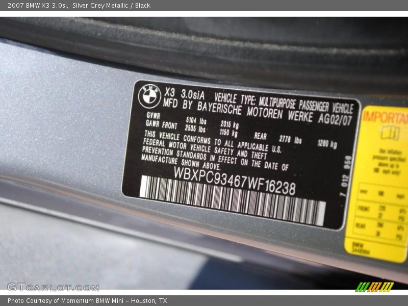 Silver Grey Metallic / Black 2007 BMW X3 3.0si