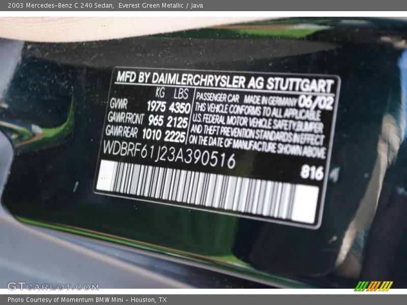 Everest Green Metallic / Java 2003 Mercedes-Benz C 240 Sedan