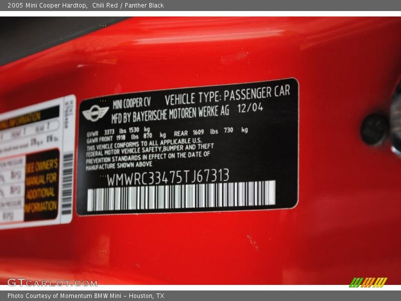 Chili Red / Panther Black 2005 Mini Cooper Hardtop