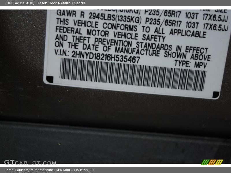 Desert Rock Metallic / Saddle 2006 Acura MDX