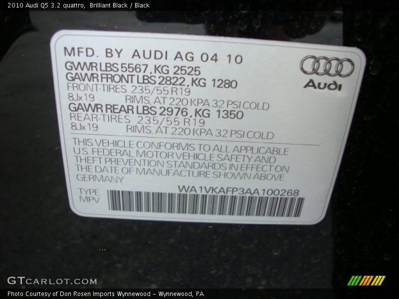 Brilliant Black / Black 2010 Audi Q5 3.2 quattro