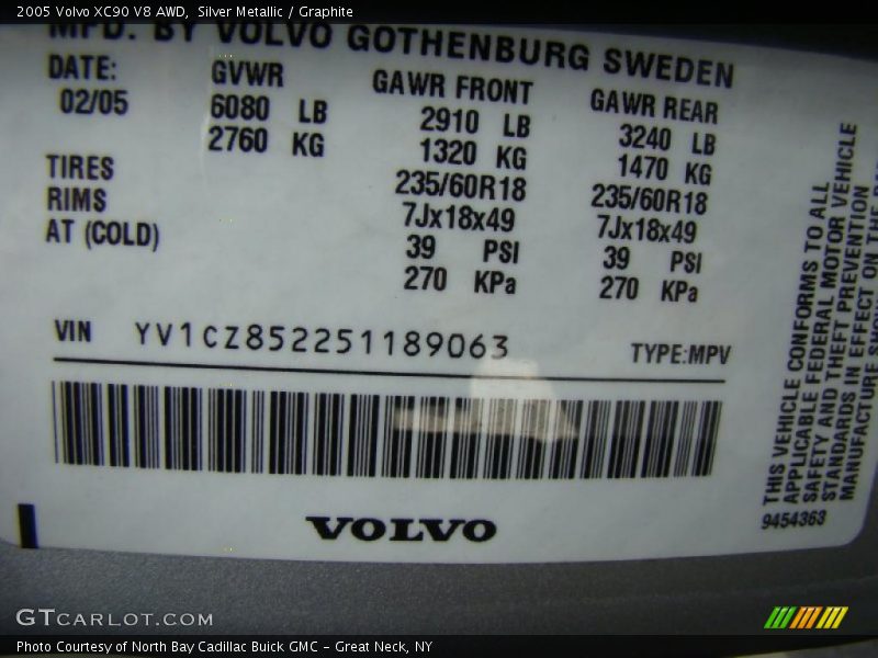 Silver Metallic / Graphite 2005 Volvo XC90 V8 AWD