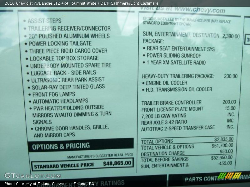 Summit White / Dark Cashmere/Light Cashmere 2010 Chevrolet Avalanche LTZ 4x4