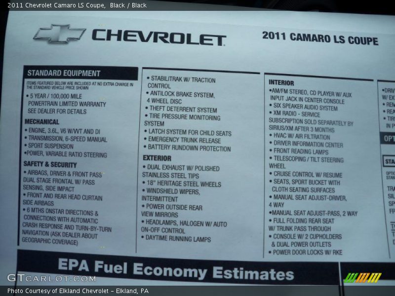 Black / Black 2011 Chevrolet Camaro LS Coupe