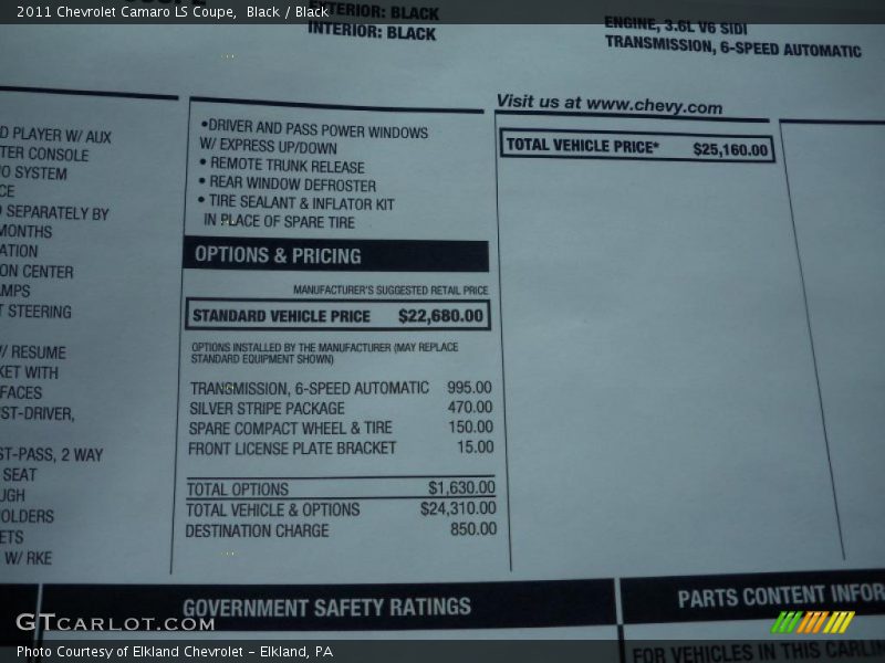 Black / Black 2011 Chevrolet Camaro LS Coupe