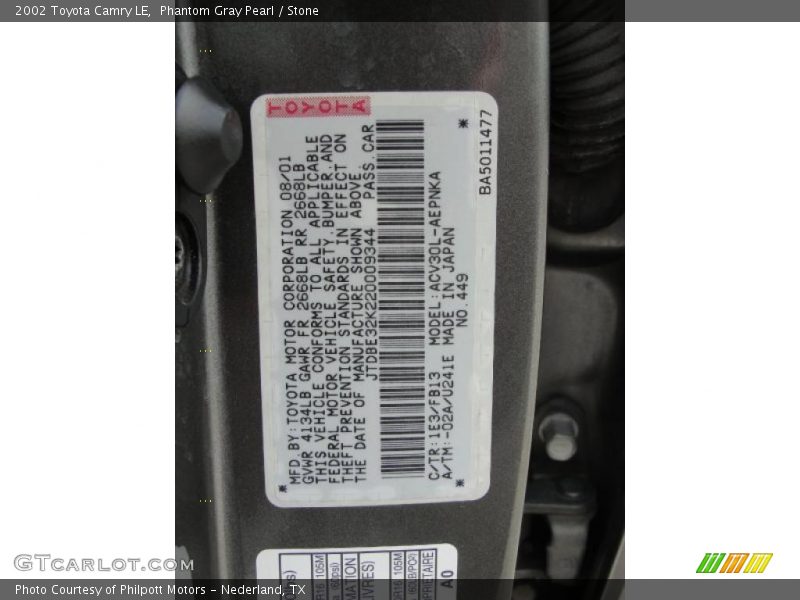 Phantom Gray Pearl / Stone 2002 Toyota Camry LE