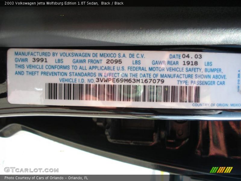 Black / Black 2003 Volkswagen Jetta Wolfsburg Edition 1.8T Sedan