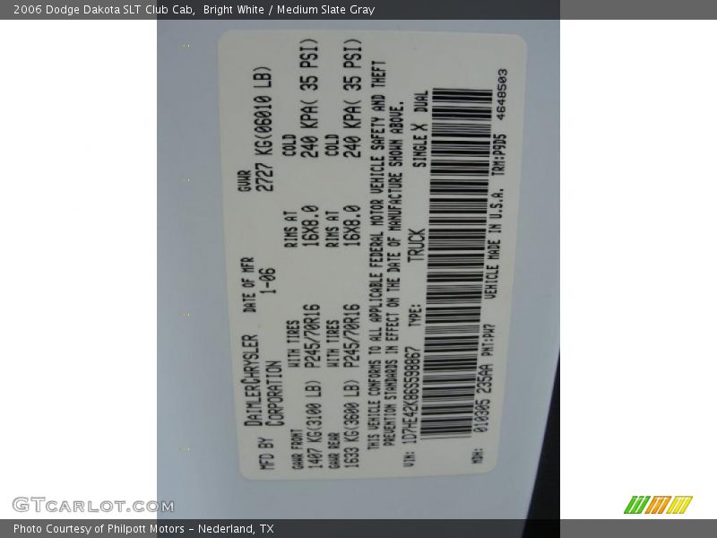 Bright White / Medium Slate Gray 2006 Dodge Dakota SLT Club Cab