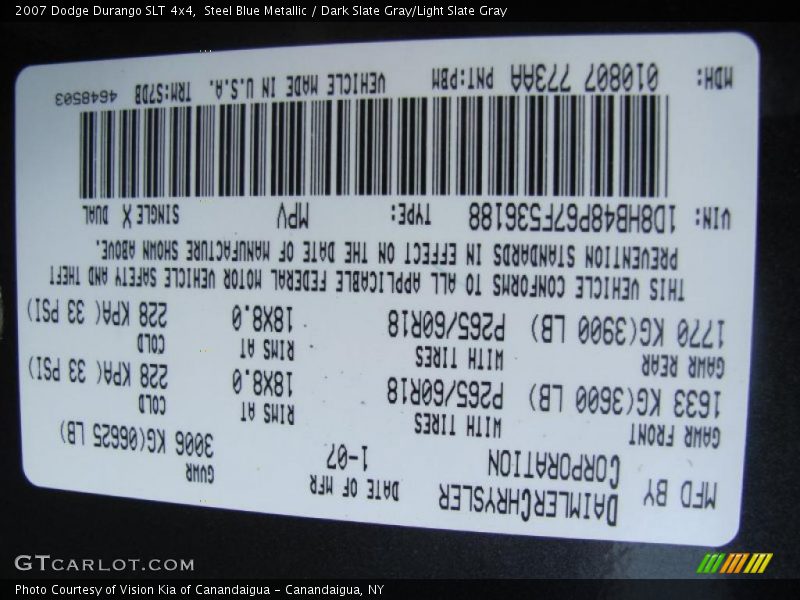 Steel Blue Metallic / Dark Slate Gray/Light Slate Gray 2007 Dodge Durango SLT 4x4