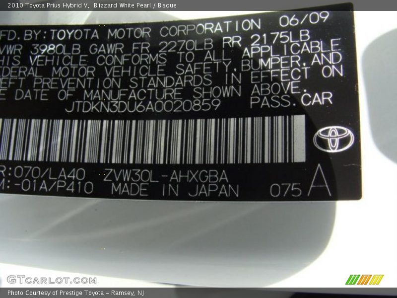 Blizzard White Pearl / Bisque 2010 Toyota Prius Hybrid V
