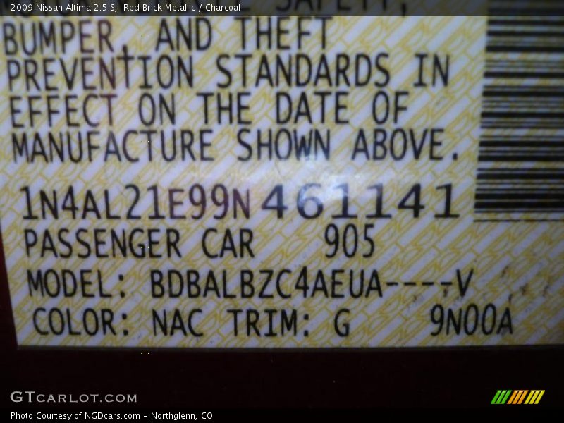 Red Brick Metallic / Charcoal 2009 Nissan Altima 2.5 S