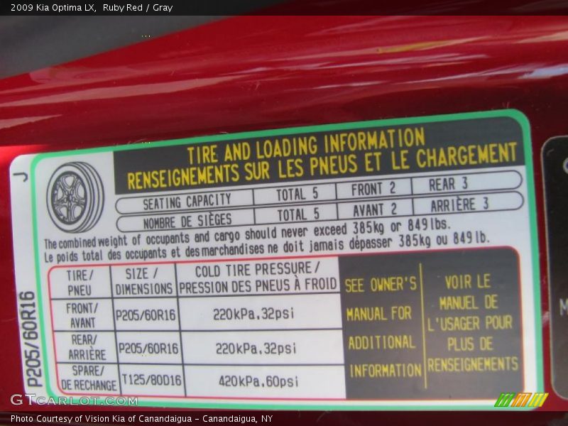 Ruby Red / Gray 2009 Kia Optima LX