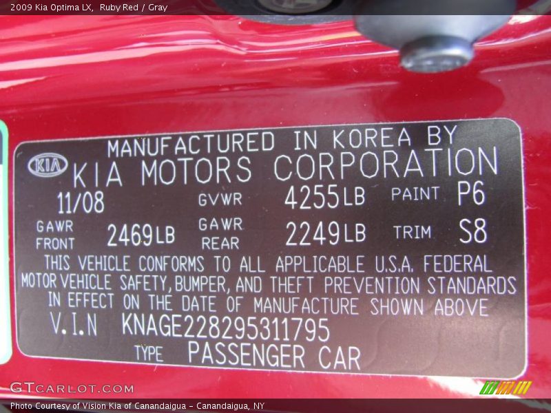 Ruby Red / Gray 2009 Kia Optima LX
