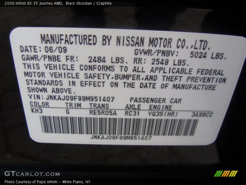 Black Obsidian / Graphite 2009 Infiniti EX 35 Journey AWD