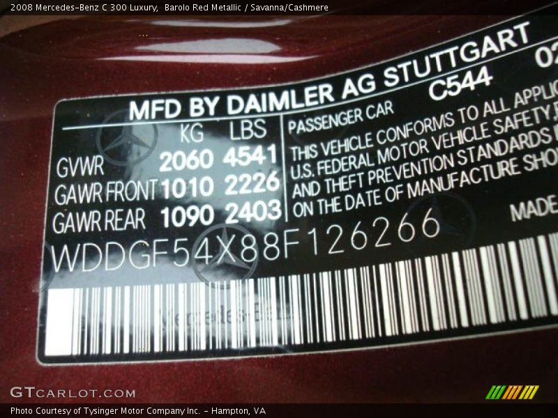 Barolo Red Metallic / Savanna/Cashmere 2008 Mercedes-Benz C 300 Luxury