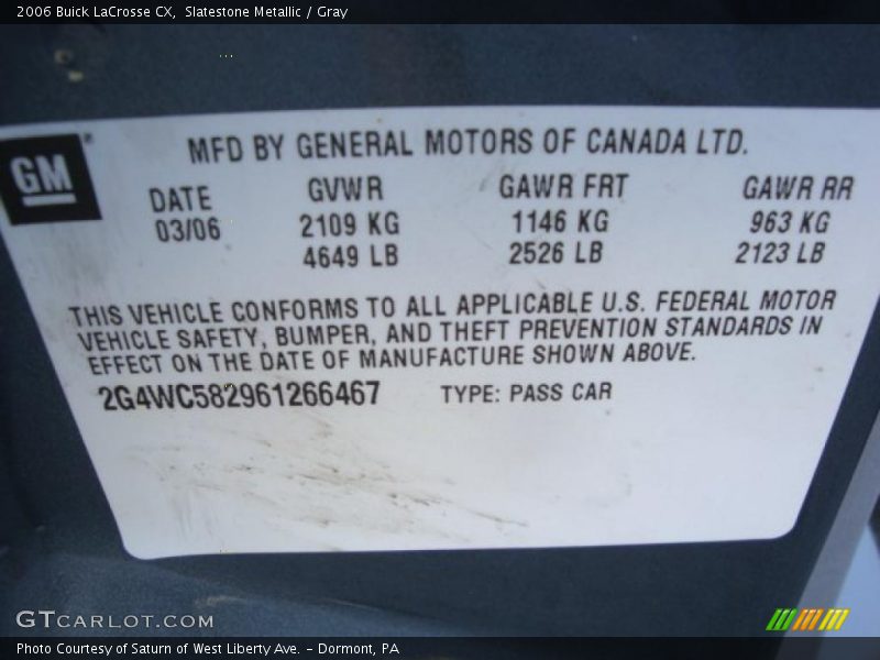 Slatestone Metallic / Gray 2006 Buick LaCrosse CX