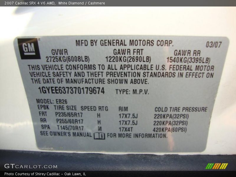 White Diamond / Cashmere 2007 Cadillac SRX 4 V6 AWD