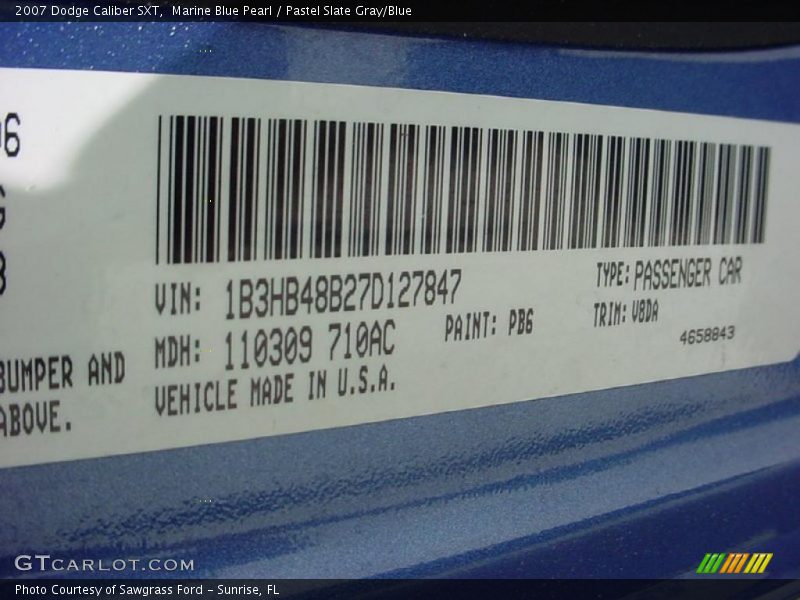 Marine Blue Pearl / Pastel Slate Gray/Blue 2007 Dodge Caliber SXT